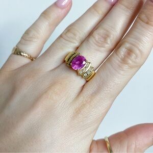 Levian 18k Solid Yellow Gold Pink Sapphire and Diamond Row Ring